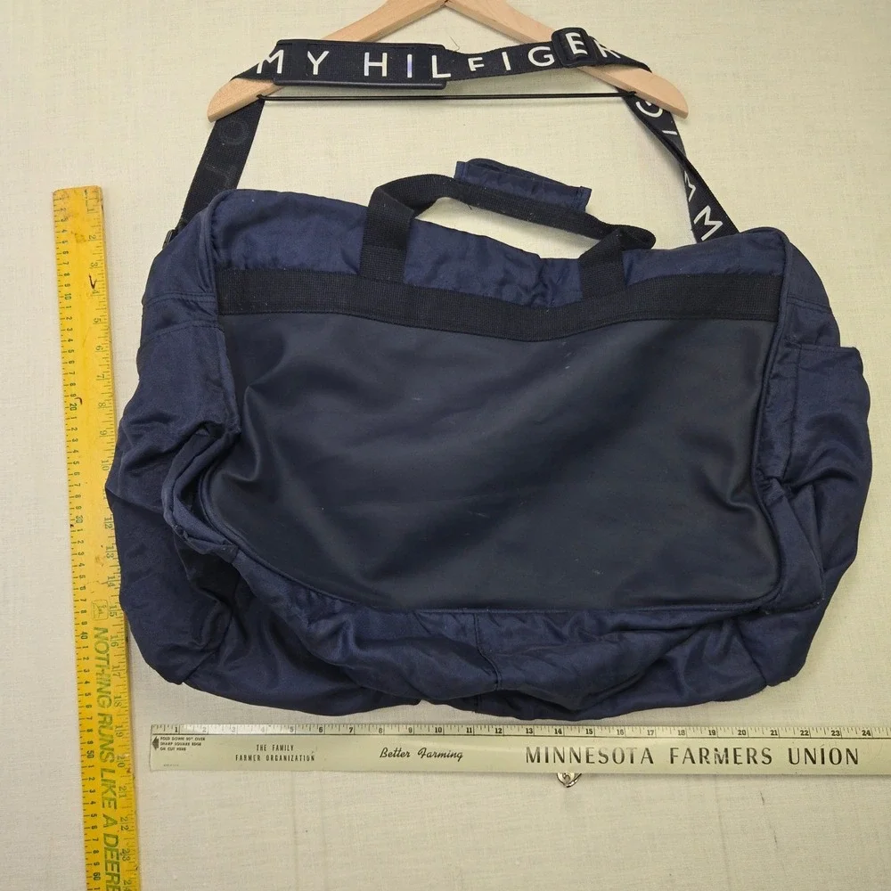 VTG Tommy Hilfiger Duffle Bag Blue Carry On Large Logo Strap Travel Weekender XL